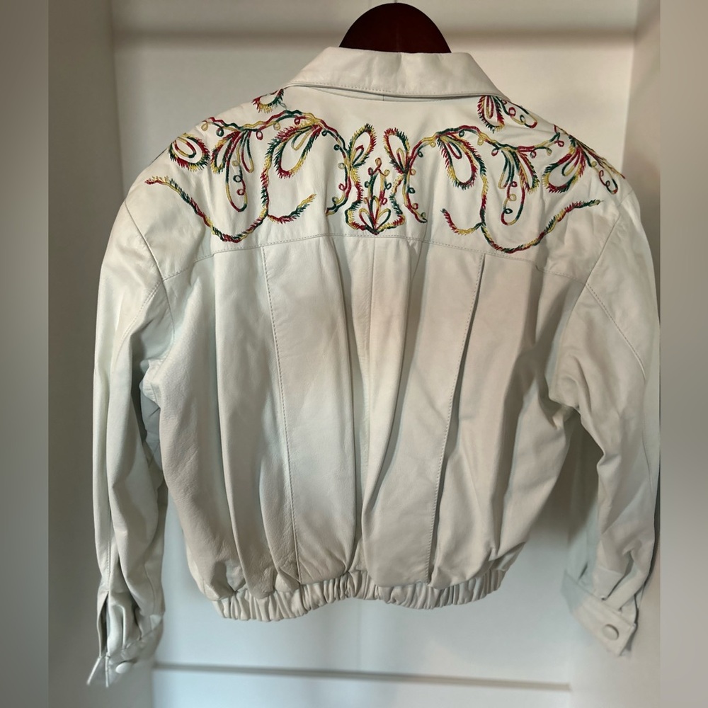 White leather Women's Jacket With Matching Skirt Medium Vintage Western Style - Picture 2 of 6